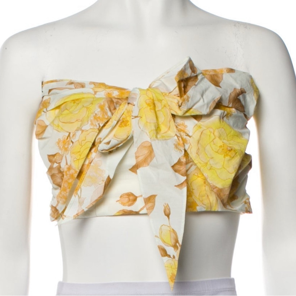 Ba&sh Yellow and Brown Floral Strapless Top
